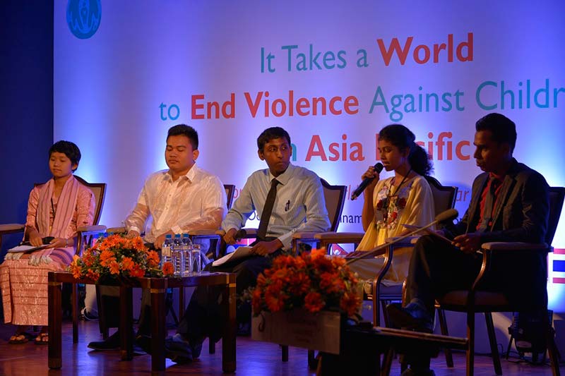 Youth-Panel-L-R-Thein-Han-Ni-Htun-from-Myanmar,-Ronnie-Hingco-from-the-Philippines,-David-Jeevathithan-Ambalanavaner-from-Sri-Lanka,-Meghla-Akter-from-Bangladesh-and-Moderator,-Pastor-Moses-Akash.