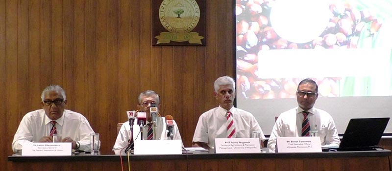 Head-Table: From L-R Mr Lalith Obeyesekere, Secretary General, Planter’s Association of Ceylon, Mr Sunil Poholiyadde, Chairman, Planters’ Association of Ceylon, the other pictures are of the overgrown seedlings and the burned seedlings that were forcibly uprooted and burned.