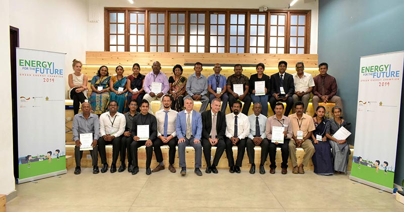 Photo Caption: The Jury members His Excellency Mr. Jörn Rohde, Ambassador of the Federal Republic of Germany to Sri Lanka and the Maldives, Mr Sulakshana Jayawardena, Dr Asanka S. Rodrigo, Mr S.P.K. Amarasinghe, Mr Andreas Hergenröther and the GIZ GEC 2019 team along with the winners from the three categories.