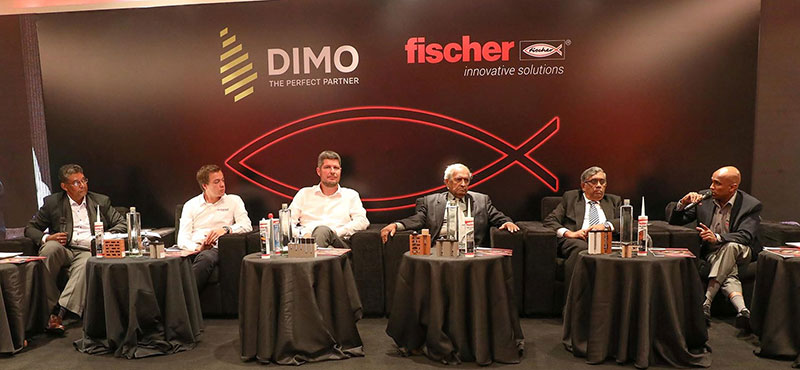 From left Eng. Samitha Jayakody Director – Architectural & Buildings of RDC (Pvt) Ltd, Constantin Wiegert - Product & Marketing Manager for Passive Fire Protection Systems (Fischer), Andreas Jester - Export Manager (Fischer), Eng. S. A. Karunaratne - Managing Director of Stems Consultants (Pte) Ltd., Eng. Ananda Senarath - Director of Stems Consultants (Pte) Ltd and Eng. Wijith Pushpawela - Executive Director of DIMO at the panel discussion