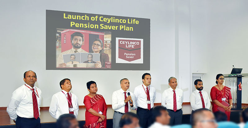 Representatives of the management of Ceylinco Life brief the sales team at the launch of the Pension Saver Plan.