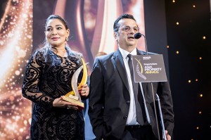 CEO & Director, Janaki Siriwardhana  (left) and Chief Marketing Officer, Jaideep Wahi (right) receiving the award for the Best Mixed Use Development Project (Asia) for 'The One' at the recent Asia Property Awards 2019.