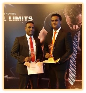Members of the Airtel Sales team, Tertiary Manager Ishan Malwattage (left) & Senior Tertiary Executive Bishrul Suhaib (right) with their wins at the SLIM NASCO awards ceremony.