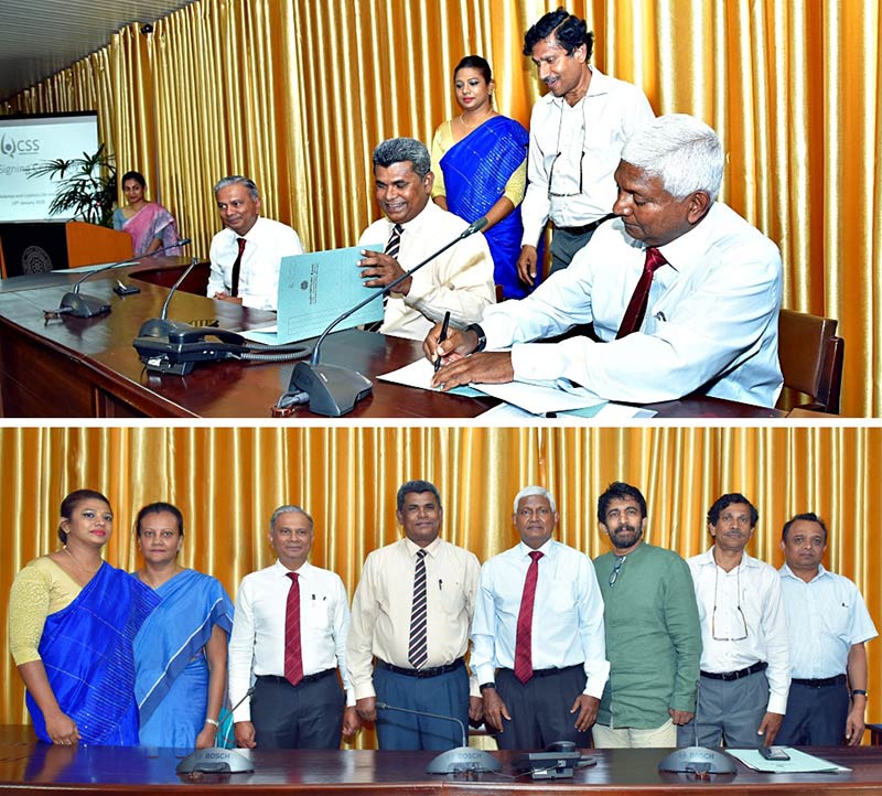 Ceylinco Life Chairman Mr R. Renganathan (Above, extreme right) signs the Memorandum of Understanding with Prof. D. M. Semasinghe, the Vice Chancellor of the University of Kelaniya in the presence of Directors of Ceylinco Life and senior academics of the University of Kelaniya (Below).