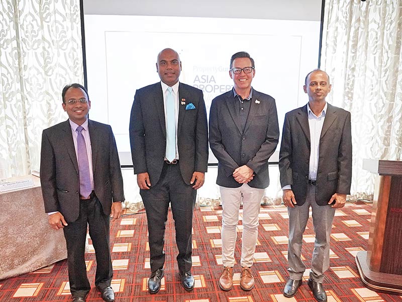 From left: Official Supervisor BDO Sri Lanka & Maldives Chief Operating Officer, Senior Partner, Head of Assurance, Risk Management, Quality Assurance Review (QAR) and Accounting Outsourcing Services (FAO) Sasanka Rathnaweera, Chairperson of the Judging Panel Paramount Realty Director and CEO Dr. Nirmal De Silva, PropertyGuru Asia Property Awards Managing Director Jules Kay and Winner 2019 Sri Lanka Real Estate Personality of the Year, Senior Lecturer, University of Moratuwa, Sri Lanka President, Institute of Town Planners Sri Lanka Dr. Jagath Munasinghe