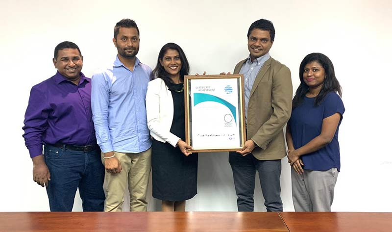 Handing Over of the PlasticNeutral® Certificate (from Left) Sanith de S. Wijeyeratne - CEO, CCC, Marc Perera - CEO, Eco Friends, Dr. Lakmini Senadheera - Head of Sustainability Assurance and Advisory Services, SFG, Subramaniam Eassuwaren - Deputy Chairman, Eswaran Brother Exports, and Upamali Perera, Eswaran Brother Exports.