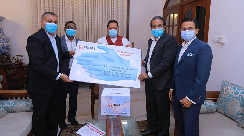 Midas Safety Sri Lanka handing over 1.25 million medical gloves to Hon Prime Minister Mahinda Rajapaksa