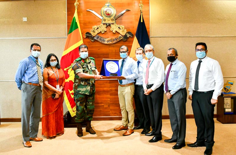 From Left to Right:Major General Dushan Rajaguru (retd), Security Consultant - Hemas Holdings, Mrs Shiromi Masakorala, General Manager - Group Sustainability & Corporate Communications, Hemas Holdings, Army Commander Lieutenant General Shavendra Silva, the Head of the National Operations Centre for Prevention of COVID-19 Outbreak (NOCPCO), Mr Suresh Athukorala - General Manager, Club Hotel Dolphin, Mr Steven Enderby - Group CEO, Hemas Holdings, Mr Abbas Esufally - Group Director, Hemas Holdings & Chairman - Serendib Hotels, Mr Shantha Kurumbalapitiya - Managing Director - Serendib Hotels and Mr Kushan Pathiraja, Director - Club Hotel Dolphin.