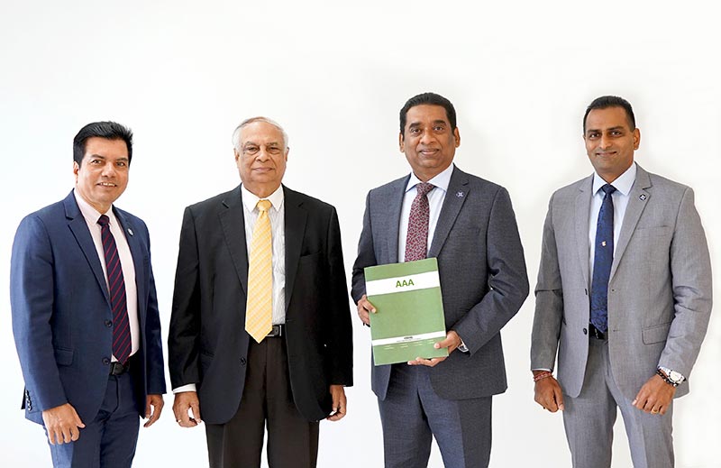 Representatives of the senior management of Commercial Bank’s Bangladesh operation with the AAA rating certificate (from left) Financial Controller Mr Binoy Gopal Roy, Senior General Manager Mr Dilip Das Gupta, CEO Mr Varuna Kolamunna and Chief Operating Officer Mr Kapila Liyanage.