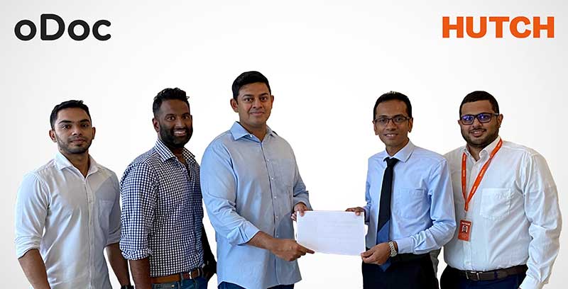 From left oDoc Head of New Business Development and Sales Nabeel Milhan, Co-Founder & CTO Keith De Alwis, Co-Founder & CEO Heshan Fernando and HUTCH General Manager Marketing Hamdhy Hassen, AGM Partnerships & Alliances Firaz Markar