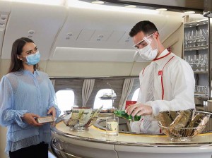The A380 Onboard Lounge, which serves First and Business Class customers, will transform into a take-away bar with limited seating capacity and social distancing protocols in place.