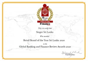 Singer awarded ‘Retail Brand of the Year – Sri Lanka 2020’ by Global Banking and Finance Review