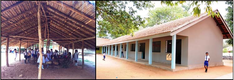 Puthukkudiyiruppu Roman Catholic Vidyalaya before and after the renovation funded by The Hirdaramani Group