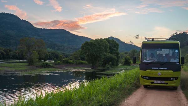 The ele-friendly bus on the road in Wasgamuwa