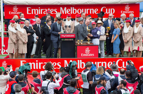 Emirates Melbourne Cup Presentation with winner.