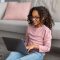 E-learning,Concept.,African,American,Gen,Z,Girl,Using,Her,Laptop,